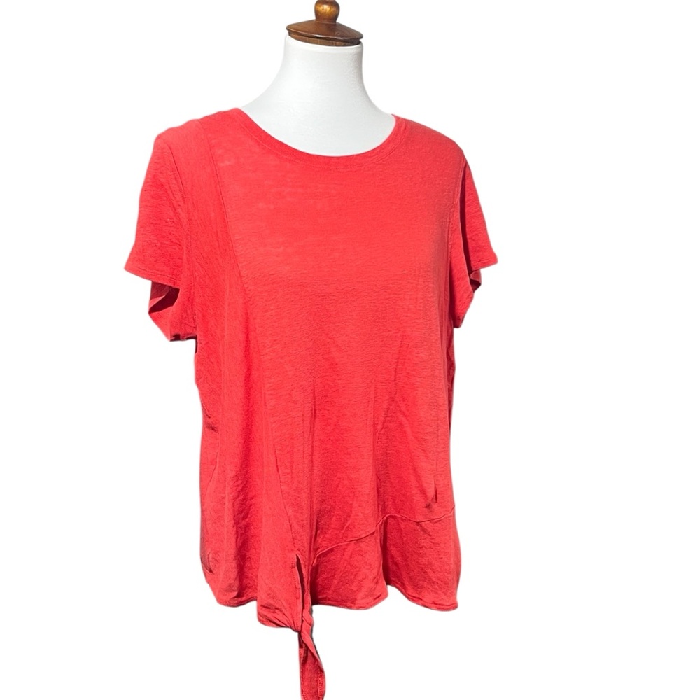 J.Jill Love Linen Tie Front Top Red Orange Short Sleeve Size Large